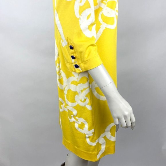 Lilly‎ Pulitzer Jonah Shift Dress Women L 3/4 Sleeve Stretch Yellow Chain Key